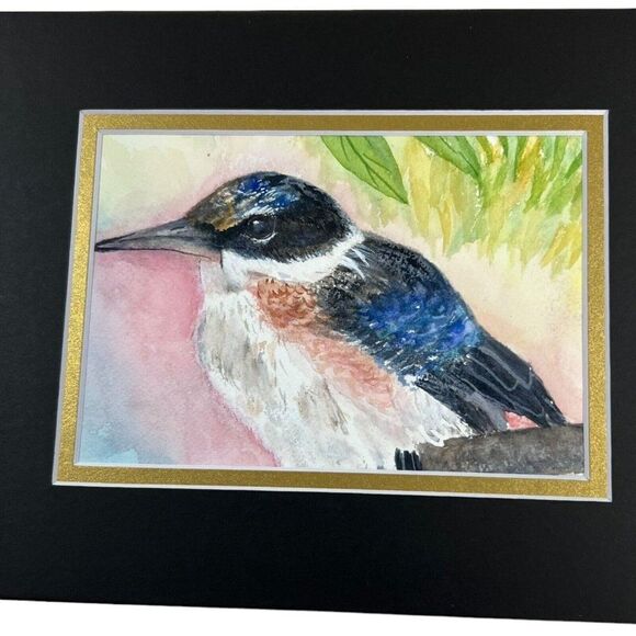 Hand Painted Watercolor Blue Bird Swallow handmade Picture 10”X 8” Botanical Art - Picture 1 of 6